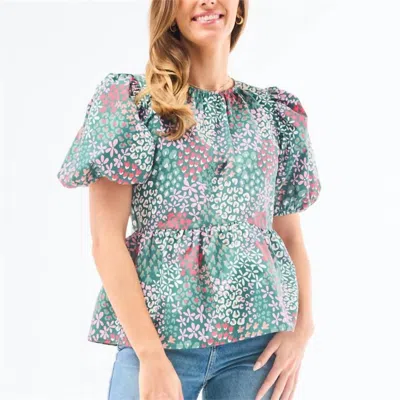 Mary Square Nina Peplum Top In Open Meadows Green In Multi