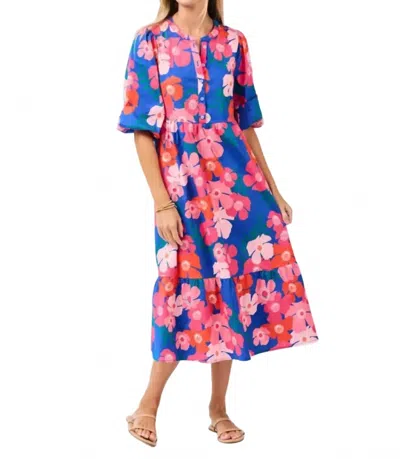 Mary Square Petal Pop Dress In Blue In Multi