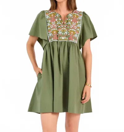 Mary Square Piper Mini Dress In Olive In Green
