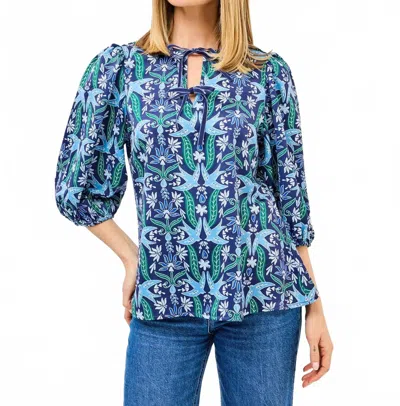 Mary Square Ren Puff Sleeve Top In Gossamer Wings Navy In Blue