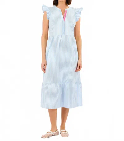 Mary Square Riley Flutter Sleeve Dress In Pin Stripe Blue