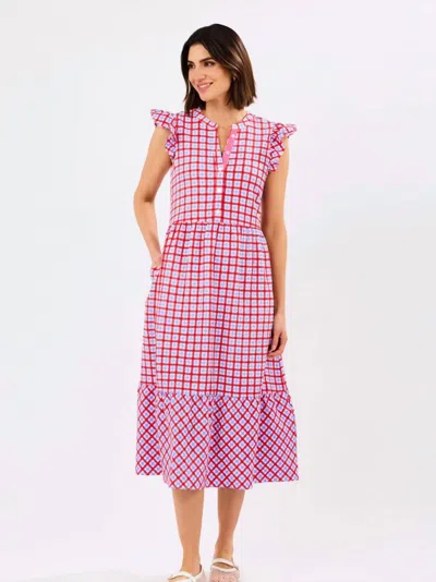 Mary Square Riley Flutter Sleeve Gingham Dress In Red/blue In Multi