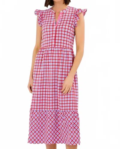Mary Square Riley Gingham Midi Dress In Red/blue In Multi