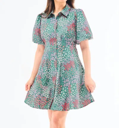 Mary Square Rory Dress In Open Meadows Green In Blue