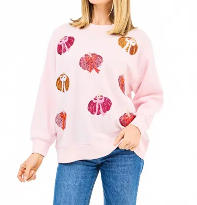 Mary Square Sarah Crew Neck Sweatshirt In Pumpkin Bows In Pink