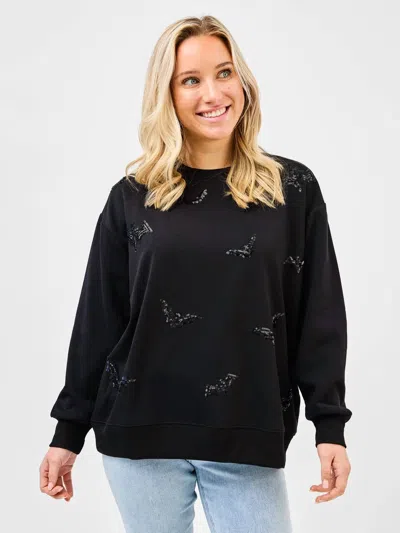 Mary Square Sarah Sequin Bats Embellished Sweatshirt In Black