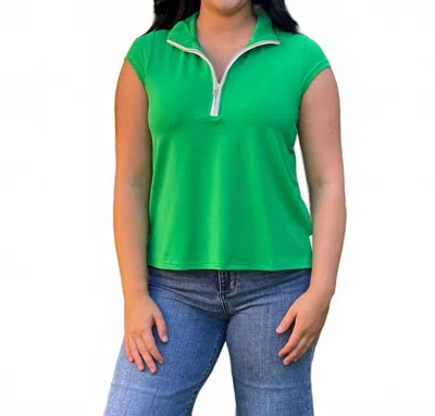 Mary Square Savannah Half Zip Top In Lined Green