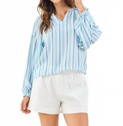 Mary Square Scarlette V-neck Top In Harbor Lines Blue