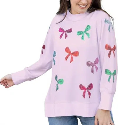 Mary Square Sequin Bows Sweatshirt In Pink In Multi