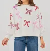 Mary Square Sequin Bows Sweatshirt In White In Multi