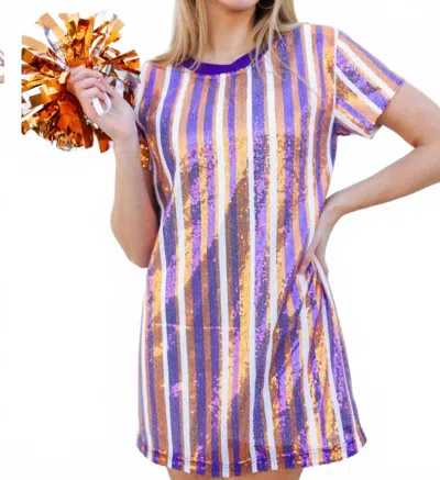 Mary Square Sequin Game Day Dress In Purple