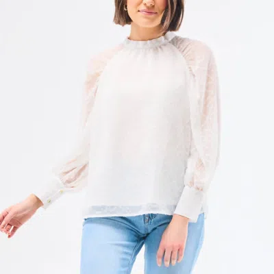 Mary Square Veronica Sheer Sleeve Textured Top In Marshmallow In Gray