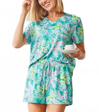 Mary Square Short Sleeve And Shorts Pajama Set In Aloha Green In Multi