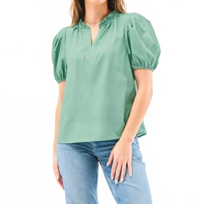 Mary Square Lainey Puff Sleeve Blouse In Basil In Multi