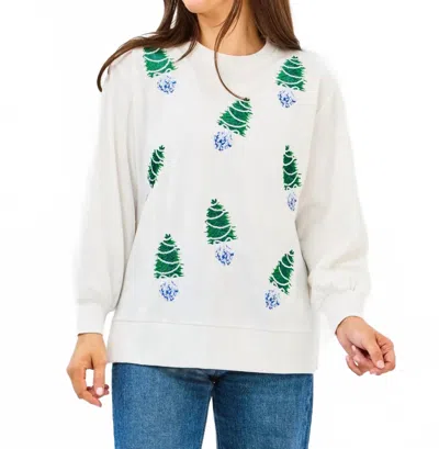 Mary Square Spruce Crewneck Sweatshirt In White In Green