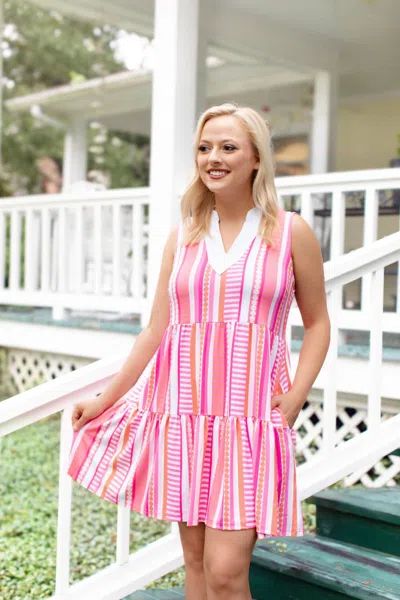 Mary Square Striped Newport Mini Dress In Pink