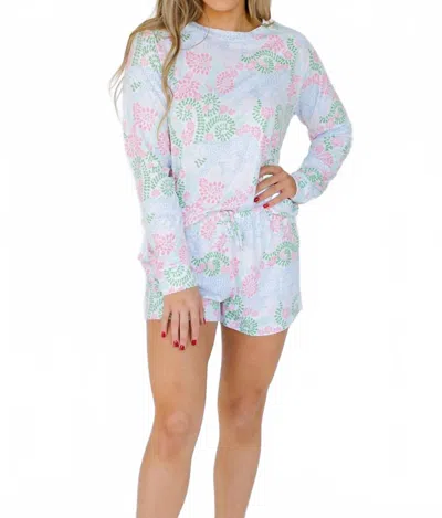 Mary Square Super Soft Printed Shorts Set In Pastel Leopard In Blue