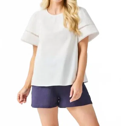 Mary Square Tabby Flutter Sleeves Top In White