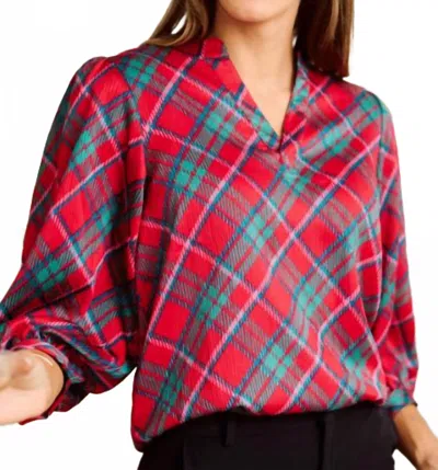 Mary Square Tamryn V-neck Top In Plaid Pink In Red