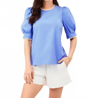 Mary Square Thea Eyelet Detailed Trim Top In Blue