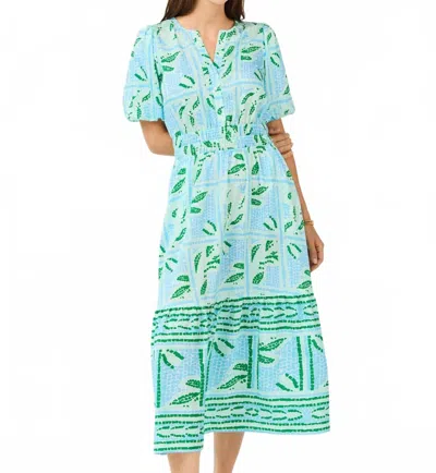 Mary Square Tracey Trellis Tiles Dress In Green In Blue