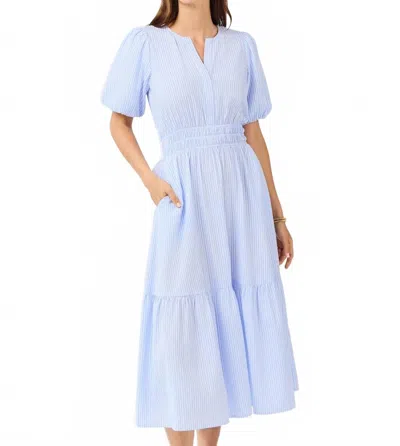 Mary Square Tracy Seer Sucker Pin Strip Maxi Dress In Blue