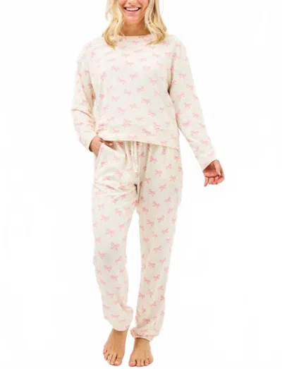 Mary Square Women's Bows Sophie Pant Set In White Pink In Neutral