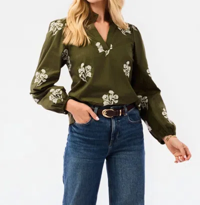 Mary Square Women's Kayla Embroidered Top In Olive In Green