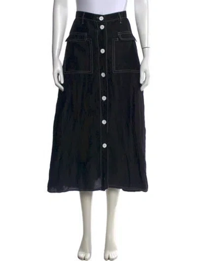 Pre-owned Maryam Nassir Zadeh Linen Long Skirt In Black
