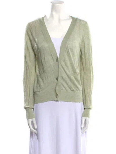 Pre-owned Maryam Nassir Zadeh Linen Plunge Neckline Sweater In Green