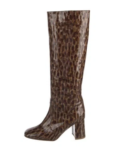 Pre-owned Maryam Nassir Zadeh Patent Leather Animal Print Boots In Brown