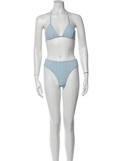 Pre-owned Maryam Nassir Zadeh Plaid Print Bikini In Blue