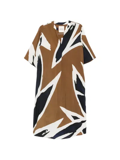 Maryan Mehlhorn Abstract-pattern Midi Dress In Brown