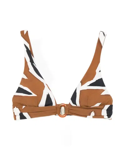 Maryan Mehlhorn Abstract-print Buckle Bikini Top In Brown