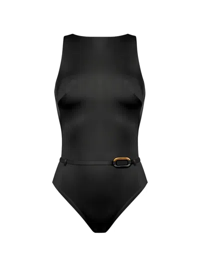 Maryan Mehlhorn Belted Sleeveless Swimsuit In Black