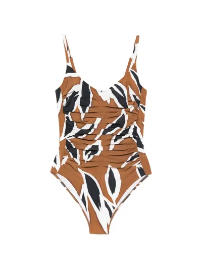 Maryan Mehlhorn Nomade Leaf-print Swimsuit In Brown