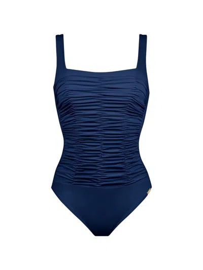 Maryan Mehlhorn Ruched Swimsuit In Blue