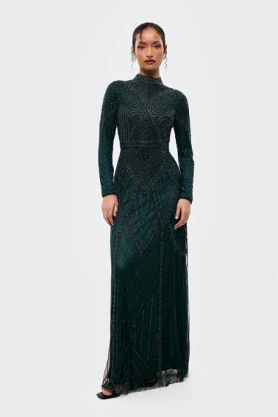 Maryisa Modest Abstract Embellished Sequin Maxi Dress In Green
