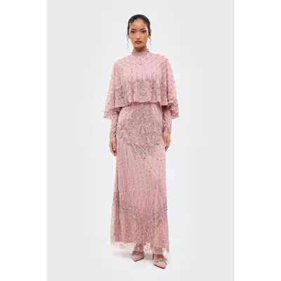 Maryisa Modest Cape Embellished Sequins Gown In Multi