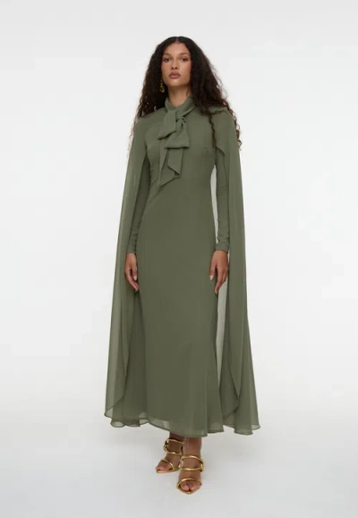 Maryisa Modest Chiffon Dress Maxi With Cape Style And Bow In Green