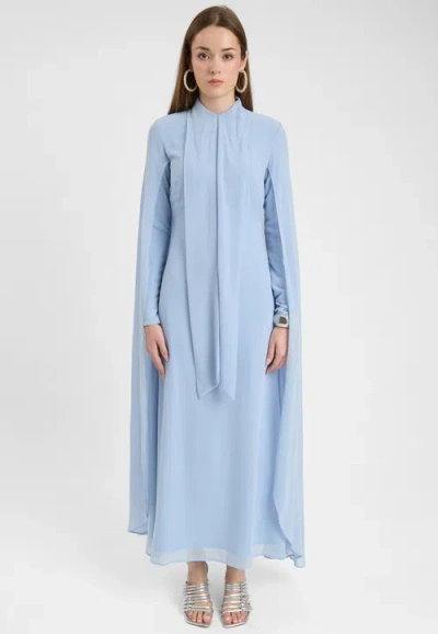 Maryisa Modest Chiffon Dress Maxi With Cape Style In Blue