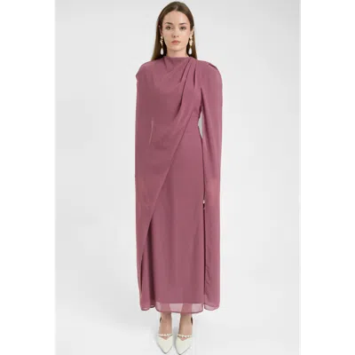 Maryisa Modest Chiffon Dress Maxi With Elegant Cape Style In Purple