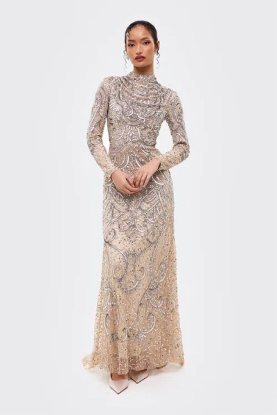 Maryisa Modest Cowl Embellished Sequins Maxi Dress In Multi