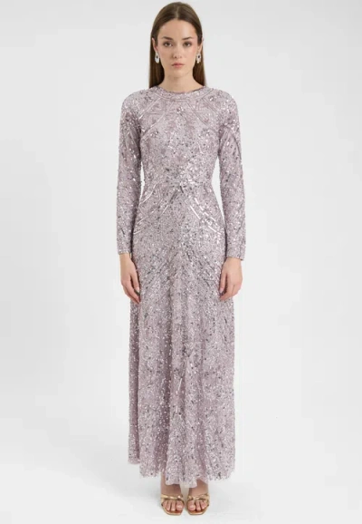 Maryisa Modest Embellished Allover Sequin Beaded Dress Maxi In Purple