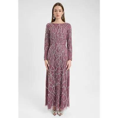 Maryisa Modest Embellished Sequin Beaded Dress Maxi With A Line Bottom In Purple