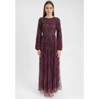 Maryisa Modest Embellished Sequin Beaded Dress Maxi With Boat Neck In Purple
