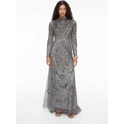 Maryisa Modest Embellished Sequin Beaded Dress Maxi With Cowl Neck In Gray