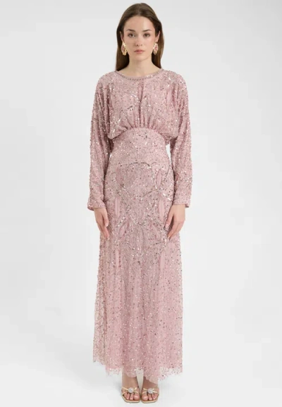 Maryisa Modest Embellished Sequin Beaded Dress Maxi With Long Flowey Sleeves