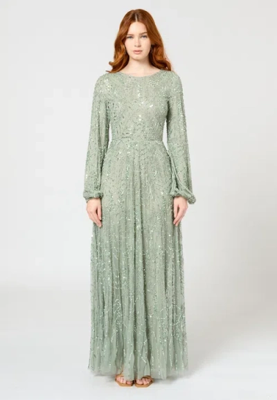 Maryisa Modest Embellished Sequin Beaded Long Maxi Dress In Green