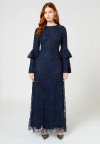 Maryisa Modest Embellished Sequin Beaded Maxi Dress With Frilled Sleeves